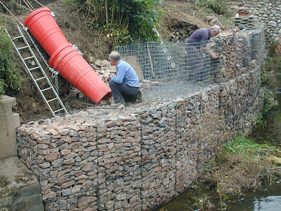 high gabion wall in construction